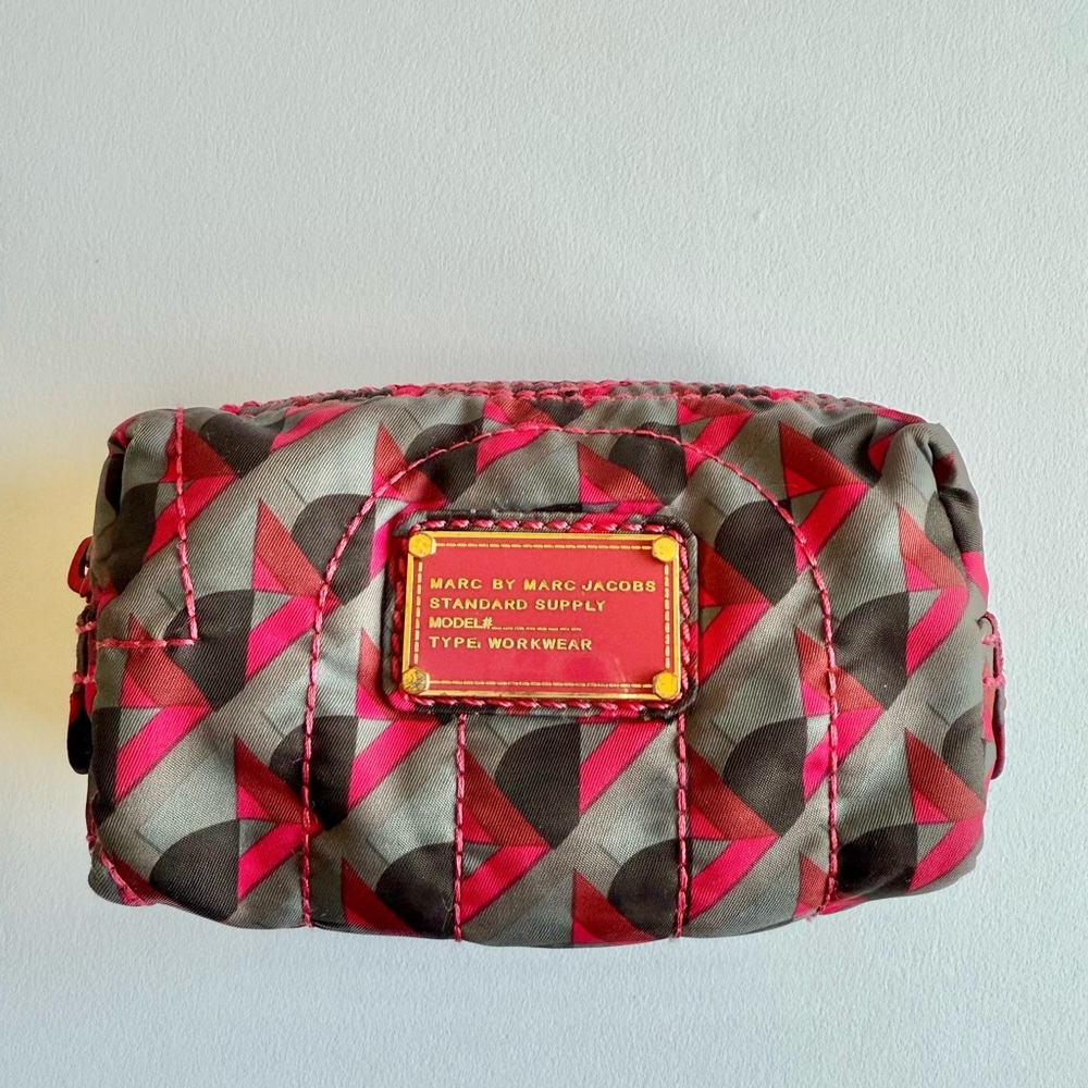 Marc Jacobs standard supply workwear cosmetic bag in black - hot pink - grey.